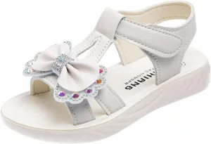 Girls Kids Bow Leather Sandals Foam Sole Non Slip Wide Shoes Baby Girl Summer Outdoor Water Barefoot Hook Loop Sandals