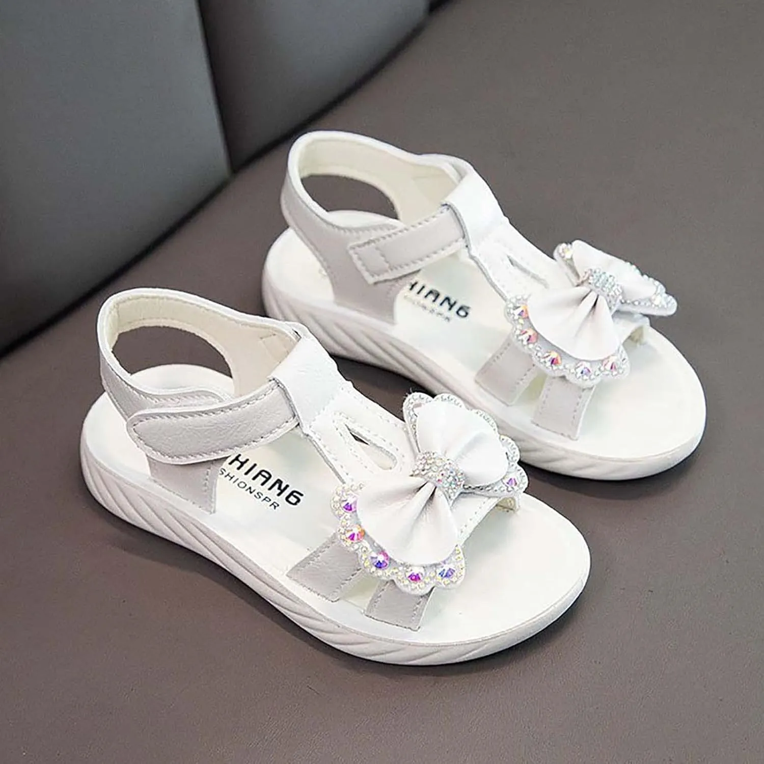 Girls Kids Bow Leather Sandals Foam Sole Non Slip Wide Shoes Baby Girl Summer Outdoor Water Barefoot Hook Loop Sandals