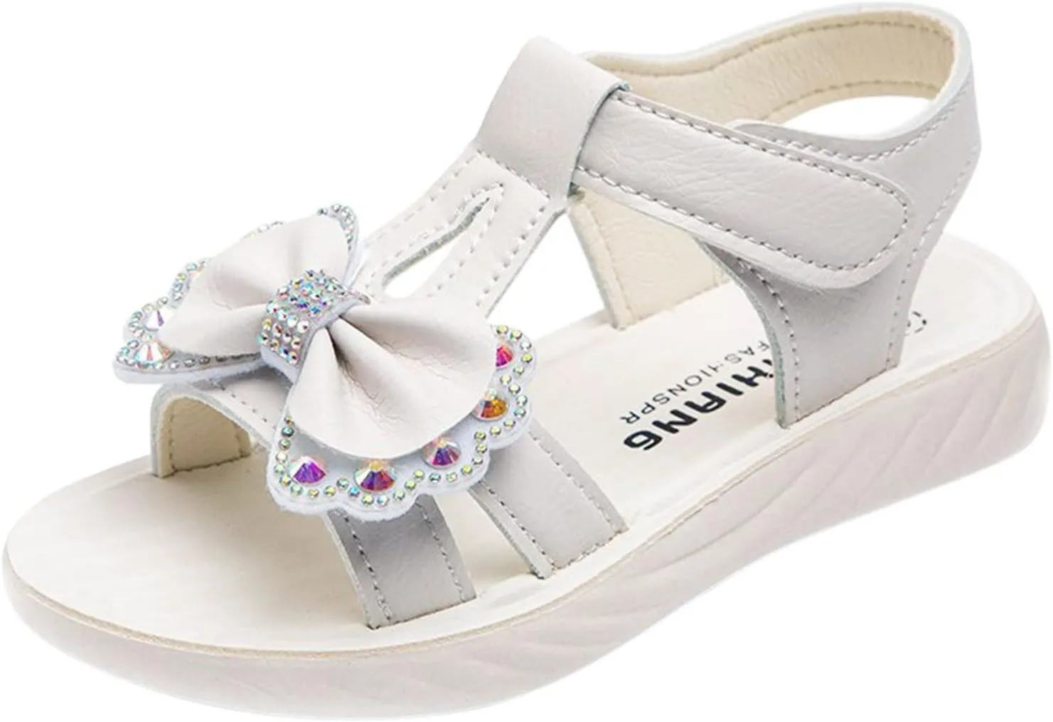 Girls Kids Bow Leather Sandals Foam Sole Non Slip Wide Shoes Baby Girl Summer Outdoor Water Barefoot Hook Loop Sandals