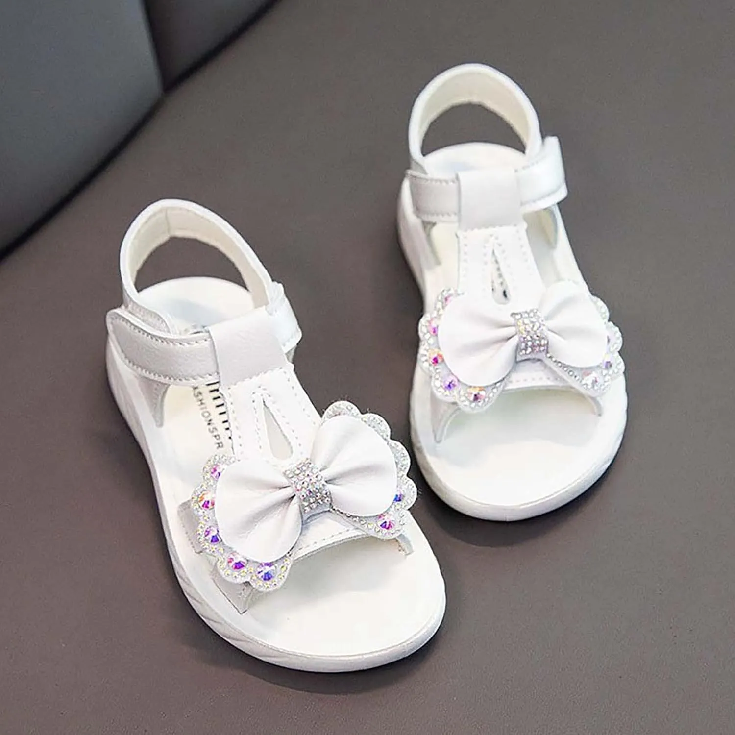 Girls Kids Bow Leather Sandals Foam Sole Non Slip Wide Shoes Baby Girl Summer Outdoor Water Barefoot Hook Loop Sandals