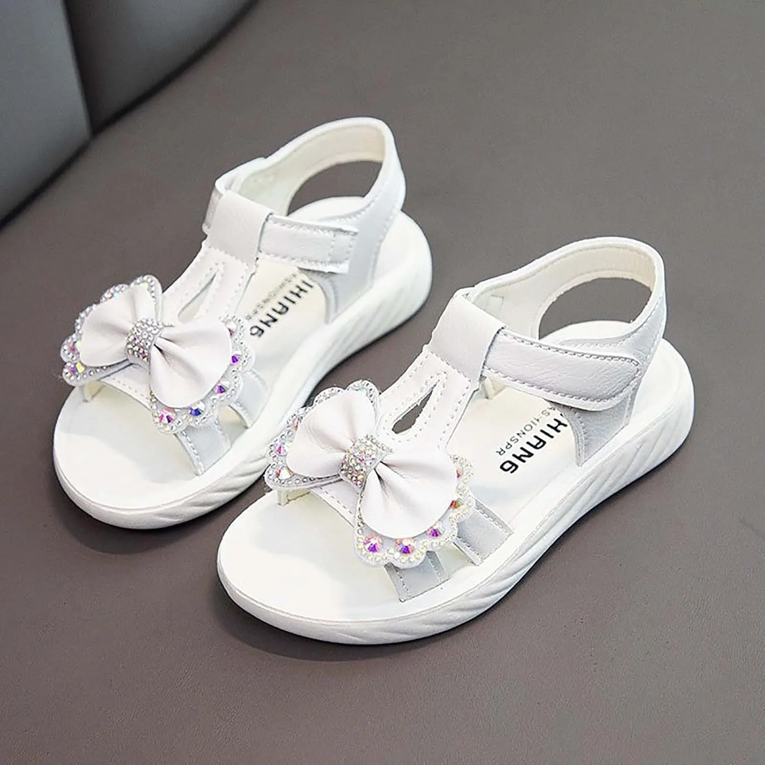 Girls Kids Bow Leather Sandals Foam Sole Non Slip Wide Shoes Baby Girl Summer Outdoor Water Barefoot Hook Loop Sandals