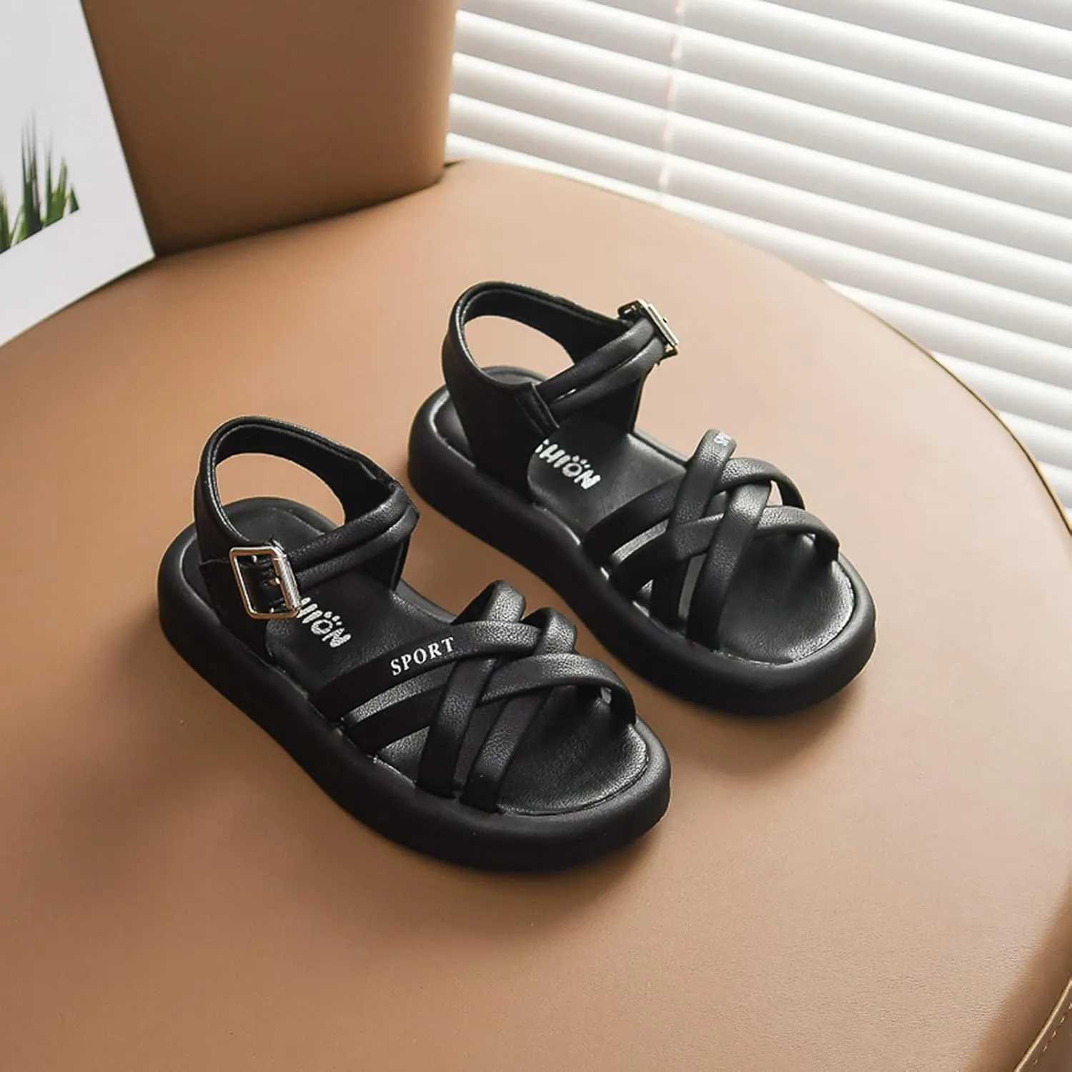 Girls Kids Foam Soft Leather Sandals Flat Non Slip Wide Shoes Baby Toddler Childrens Open Toe Beach Pool Summer Casual