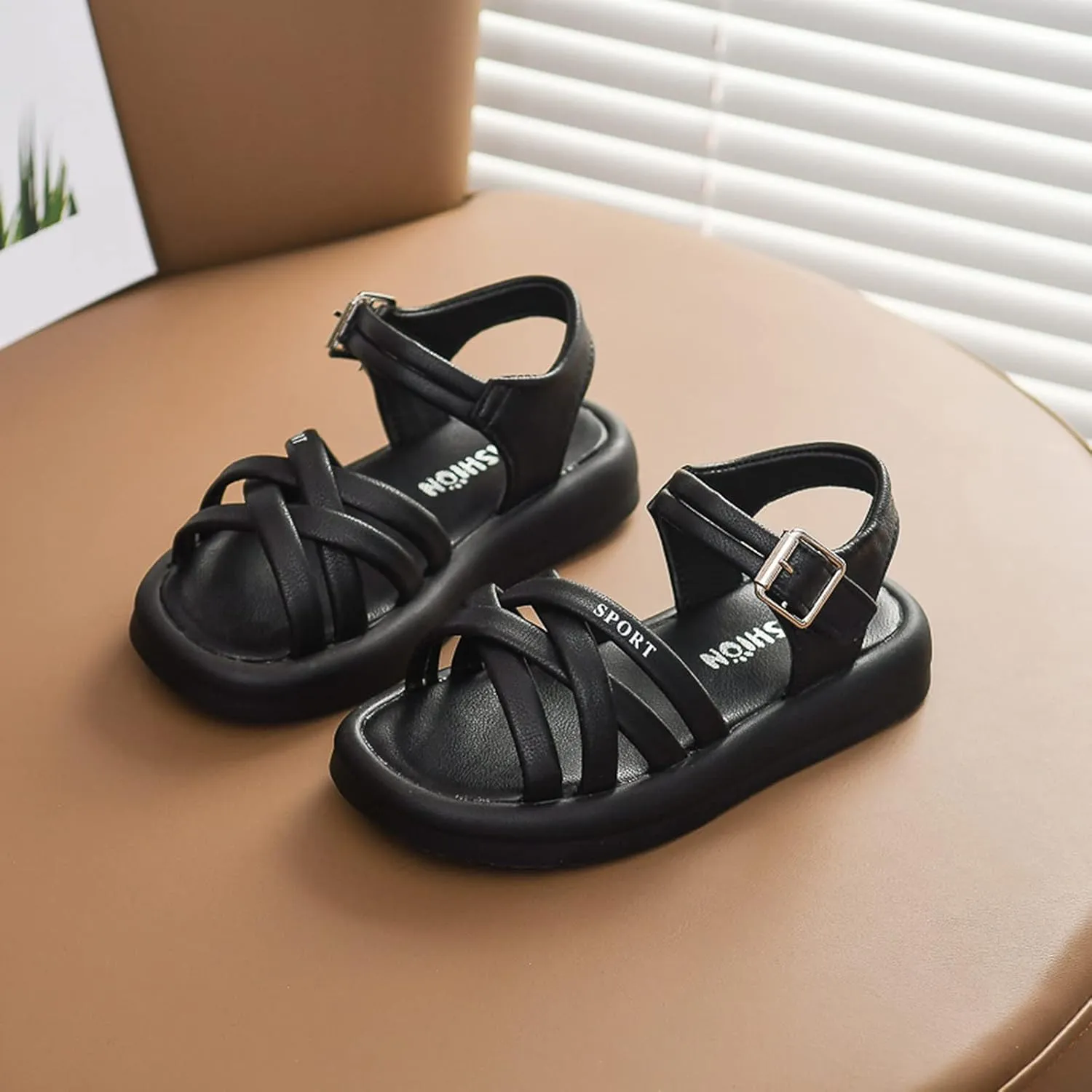 Girls Kids Foam Soft Leather Sandals Flat Non Slip Wide Shoes Baby Toddler Childrens Open Toe Beach Pool Summer Casual