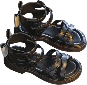 Girls' Sandals Summer Children's Soft Sole Shoes Fashion Girls Princess Shoes Baby Beach Shoes Girls Flip Flops Bulk (Black, 34)