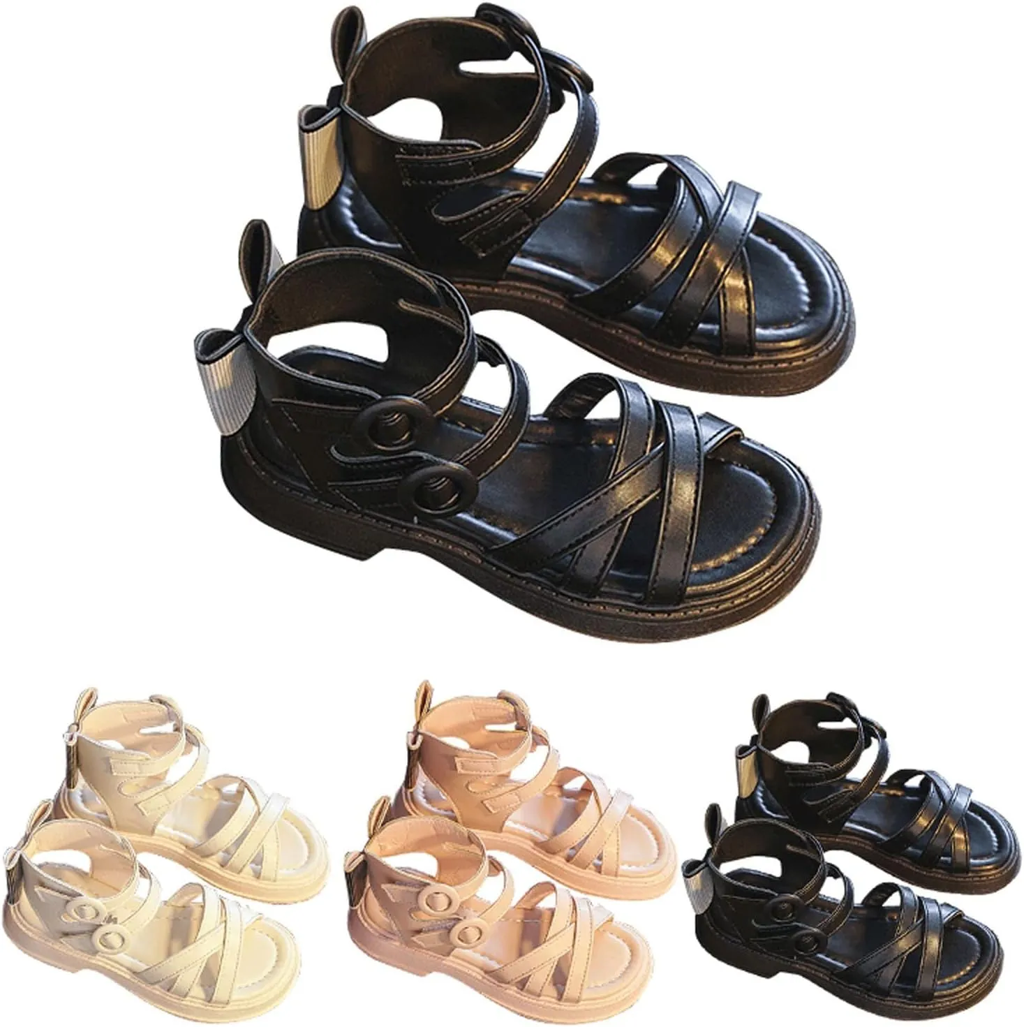 Girls' Sandals Summer Children's Soft Sole Shoes Fashion Girls Princess Shoes Baby Beach Shoes Girls Flip Flops Bulk (Black, 34)