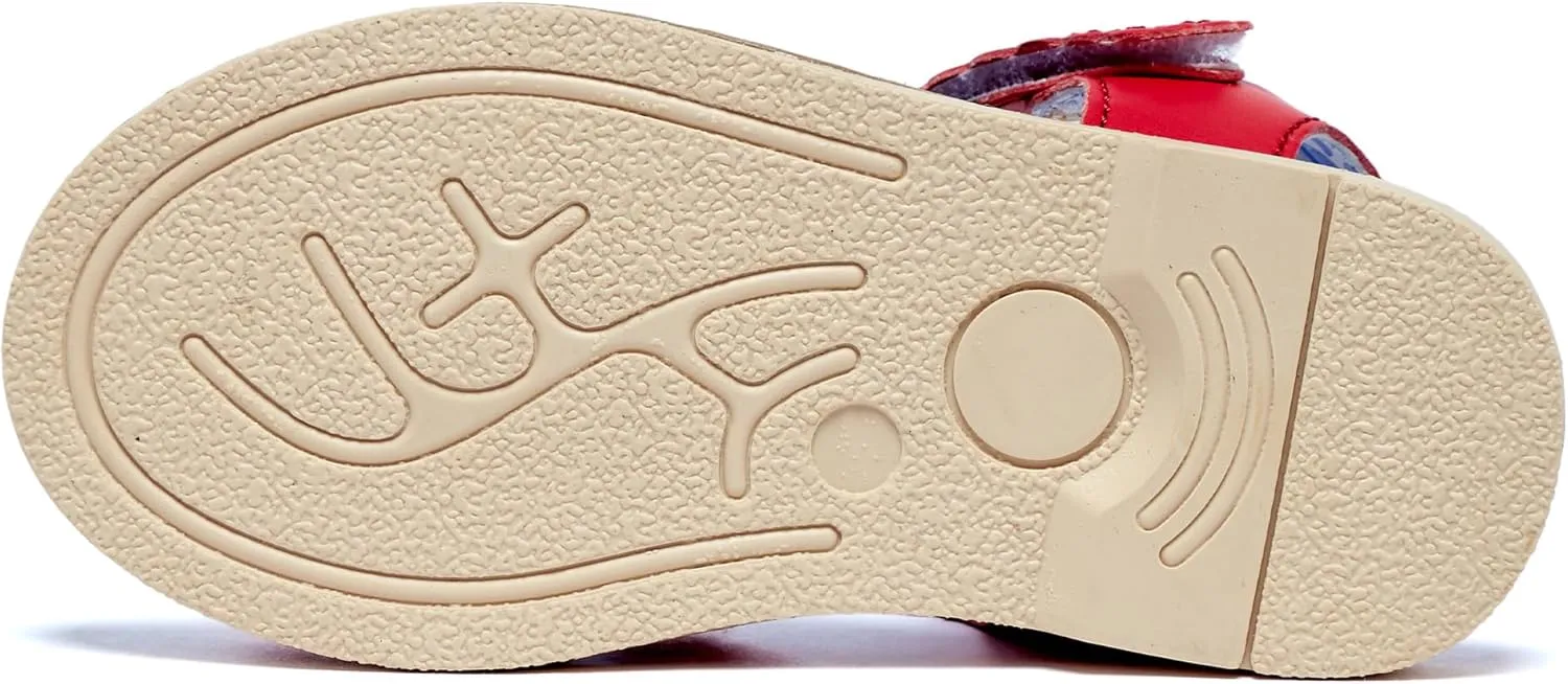 Girls' Sandals With Open Toe Double Buckle Summer Shoes, Genuine Leather Soft Anti Slip Flat Sandals (Girl/Children)