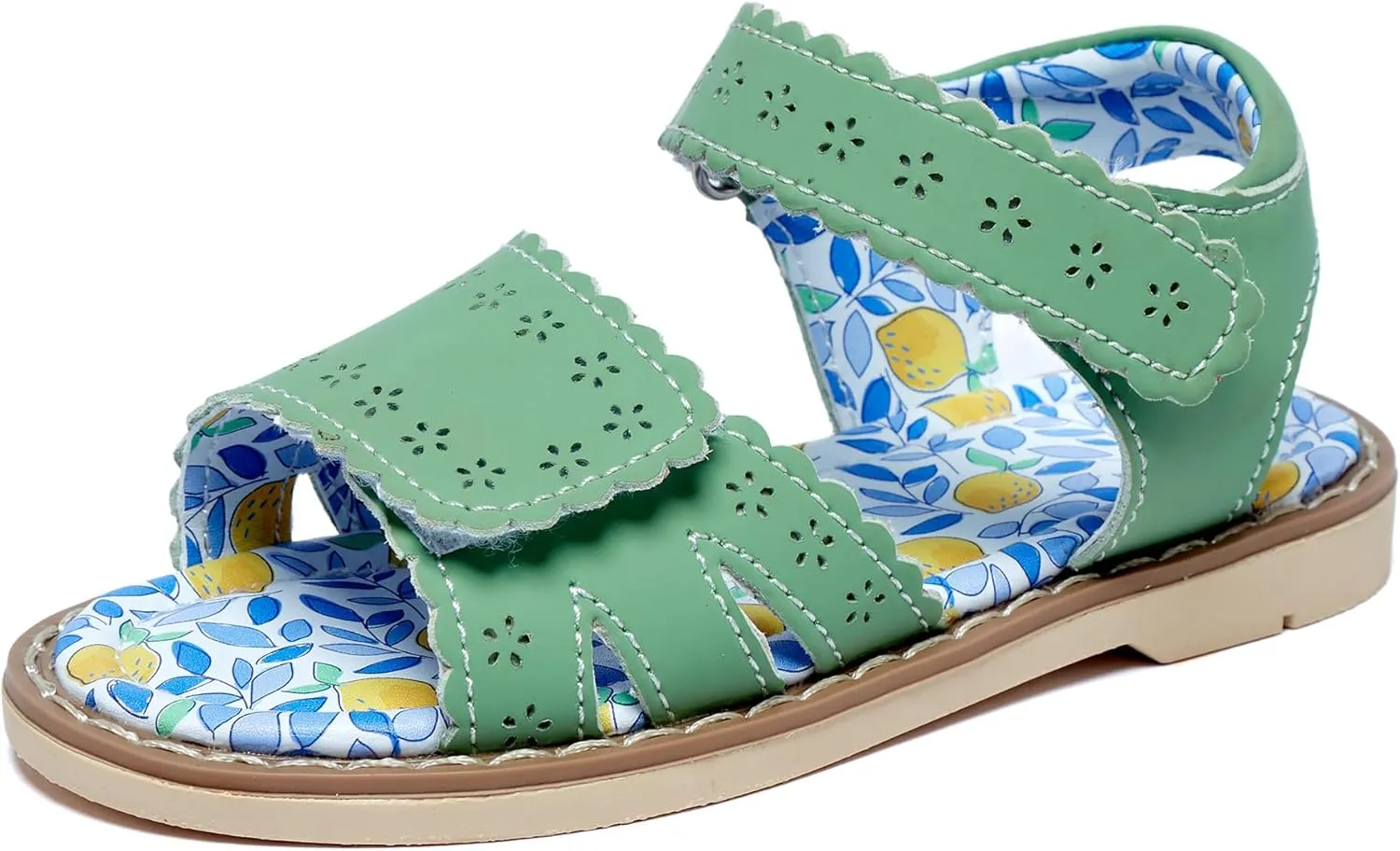 Girls' Sandals With Open Toe Double Buckle Summer Shoes, Genuine Leather Soft Anti Slip Flat Sandals (Girl/Children)