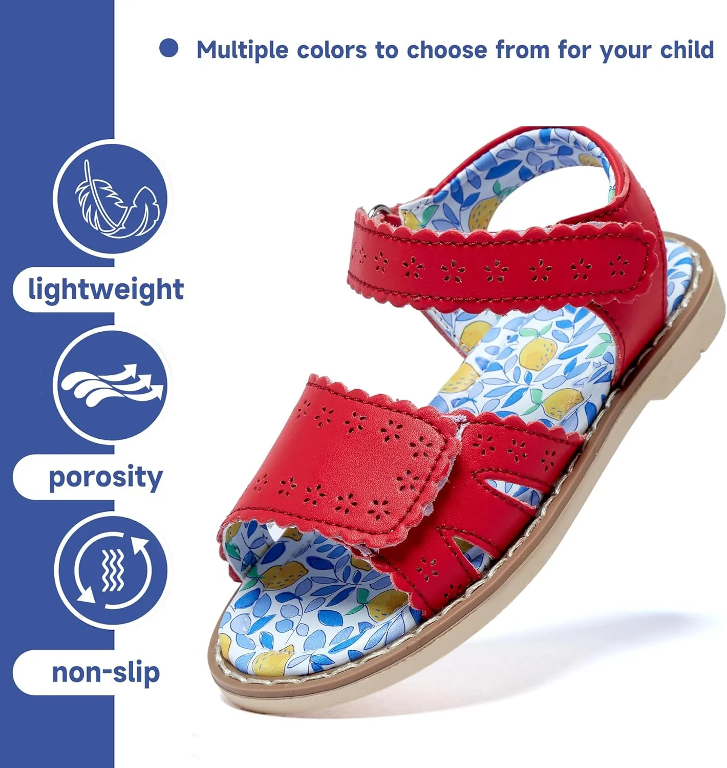 Girls' Sandals With Open Toe Double Buckle Summer Shoes, Genuine Leather Soft Anti Slip Flat Sandals (Girl/Children)