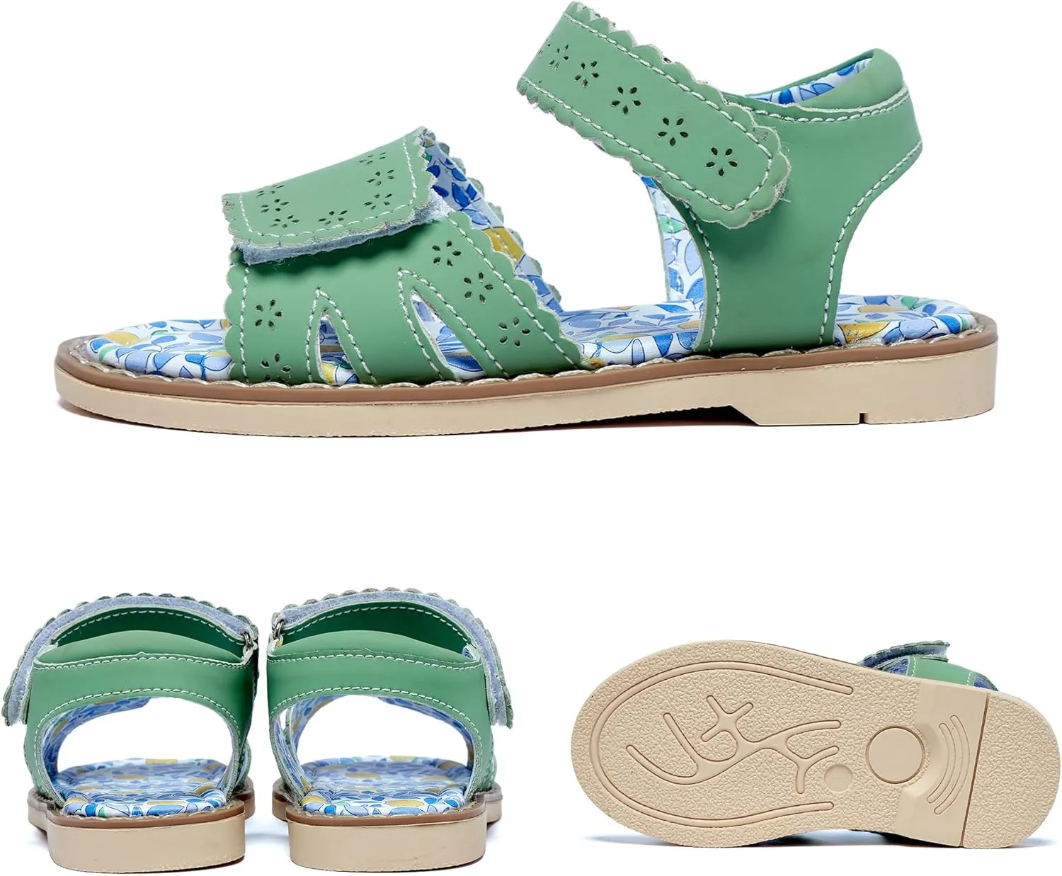 Girls' Sandals With Open Toe Double Buckle Summer Shoes, Genuine Leather Soft Anti Slip Flat Sandals (Girl/Children)