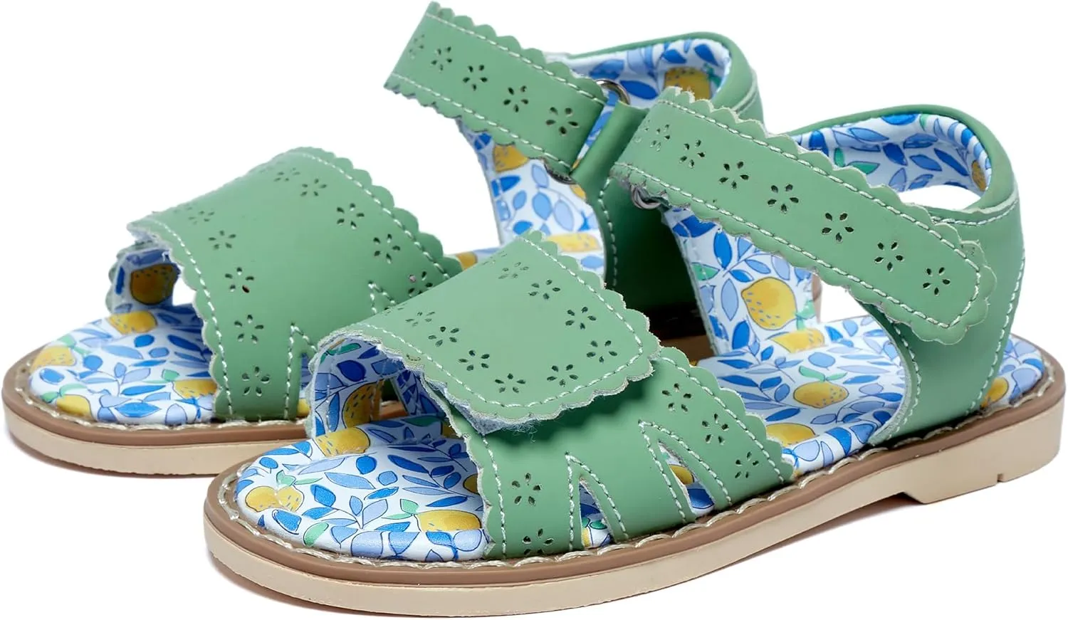 Girls' Sandals With Open Toe Double Buckle Summer Shoes, Genuine Leather Soft Anti Slip Flat Sandals (Girl/Children)