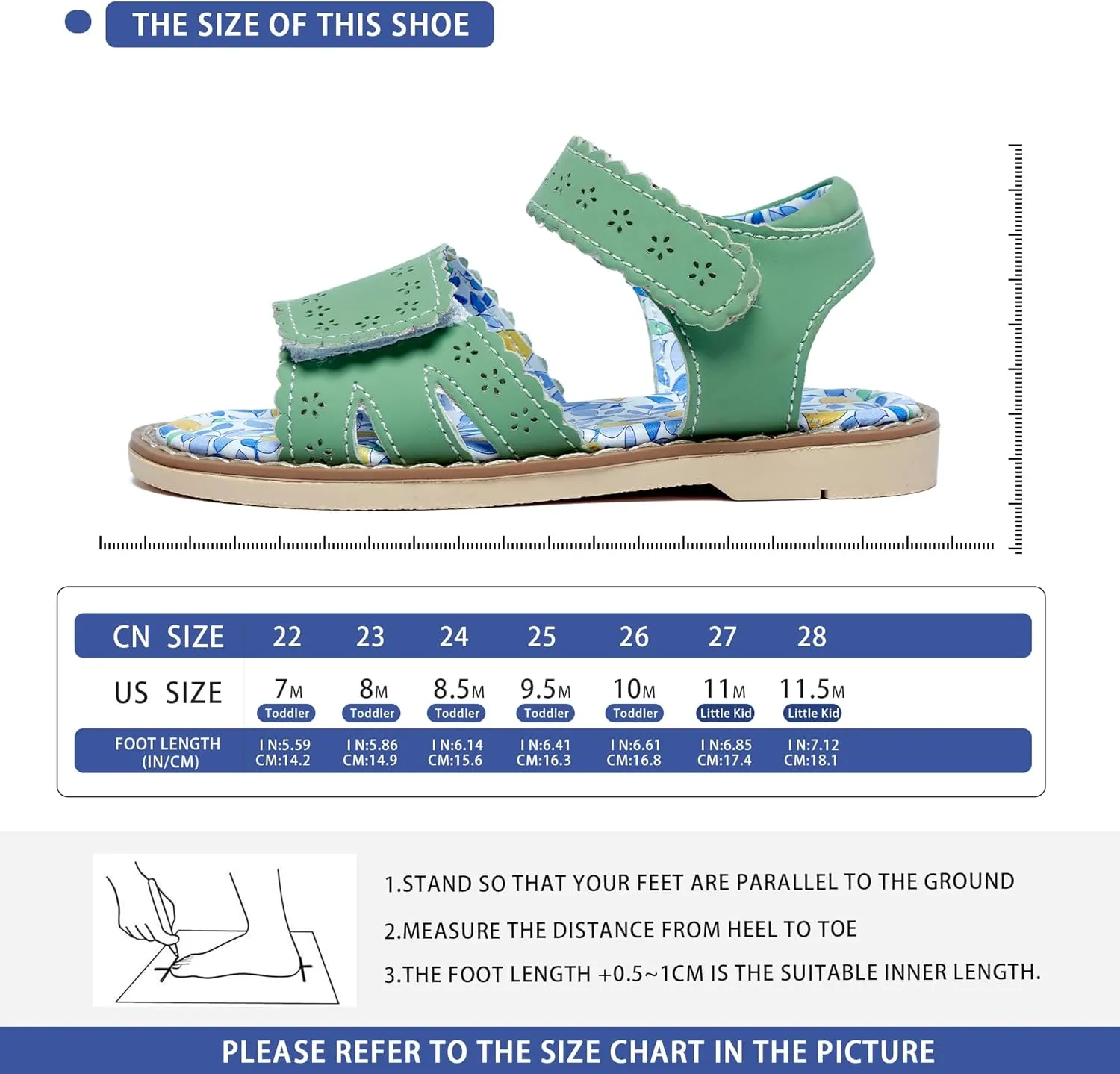 Girls' Sandals With Open Toe Double Buckle Summer Shoes, Genuine Leather Soft Anti Slip Flat Sandals (Girl/Children)
