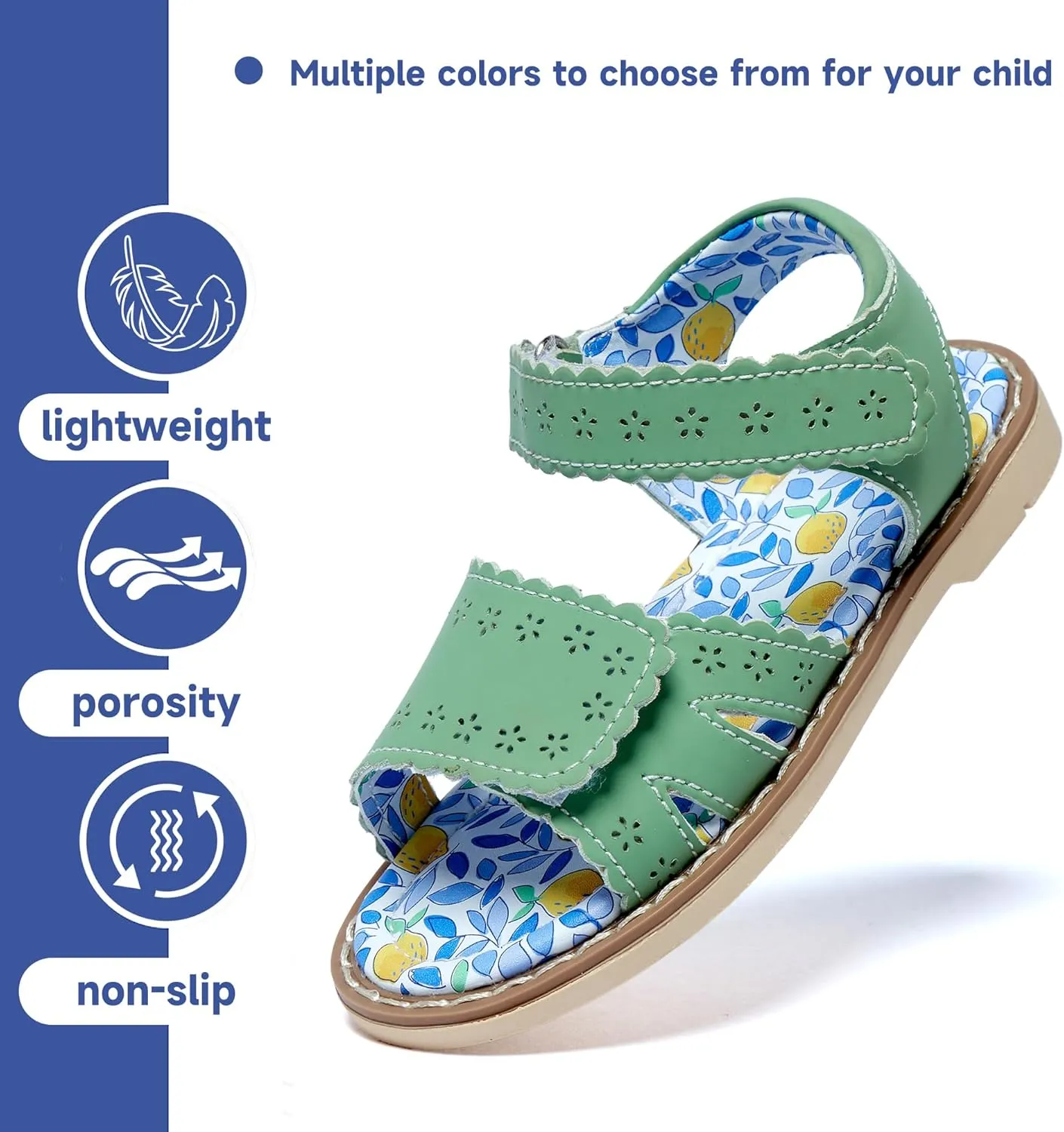 Girls' Sandals With Open Toe Double Buckle Summer Shoes, Genuine Leather Soft Anti Slip Flat Sandals (Girl/Children)