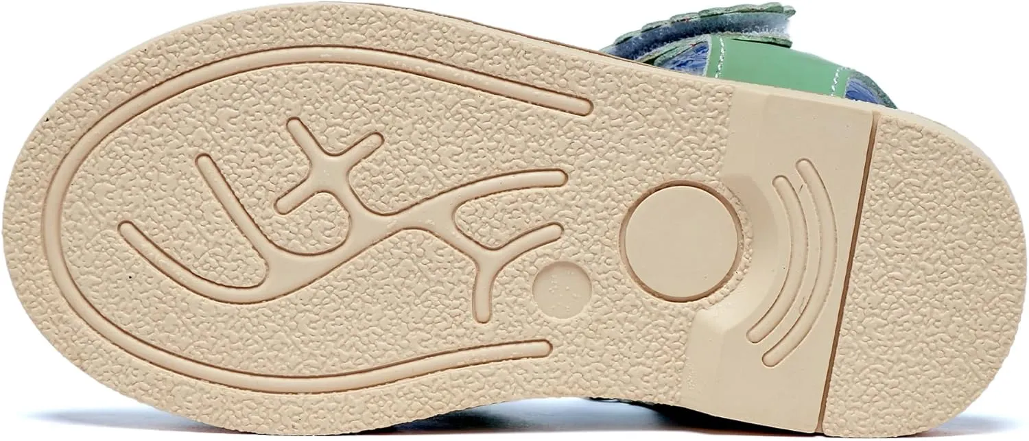 Girls' Sandals With Open Toe Double Buckle Summer Shoes, Genuine Leather Soft Anti Slip Flat Sandals (Girl/Children)