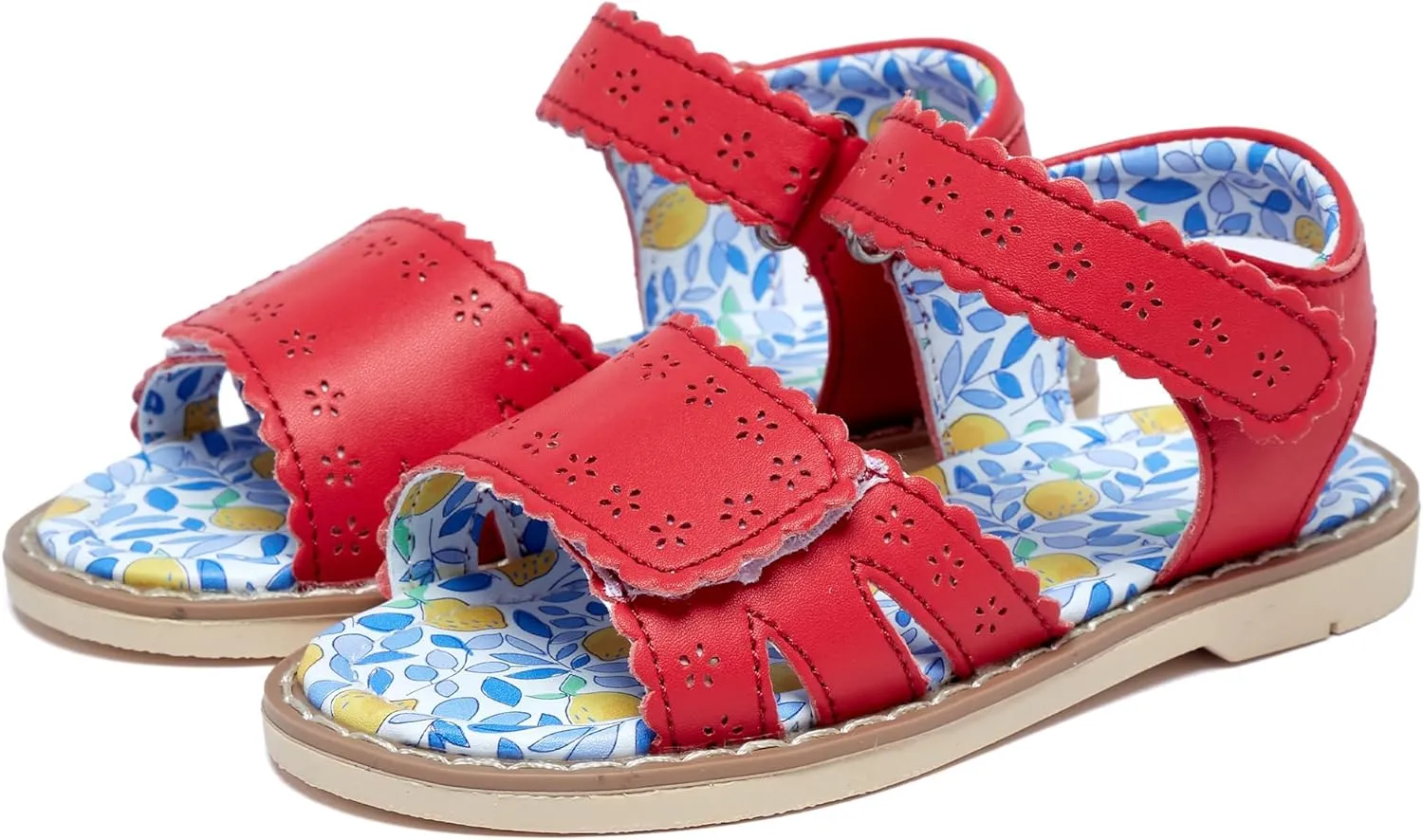 Girls' Sandals With Open Toe Double Buckle Summer Shoes, Genuine Leather Soft Anti Slip Flat Sandals (Girl/Children)