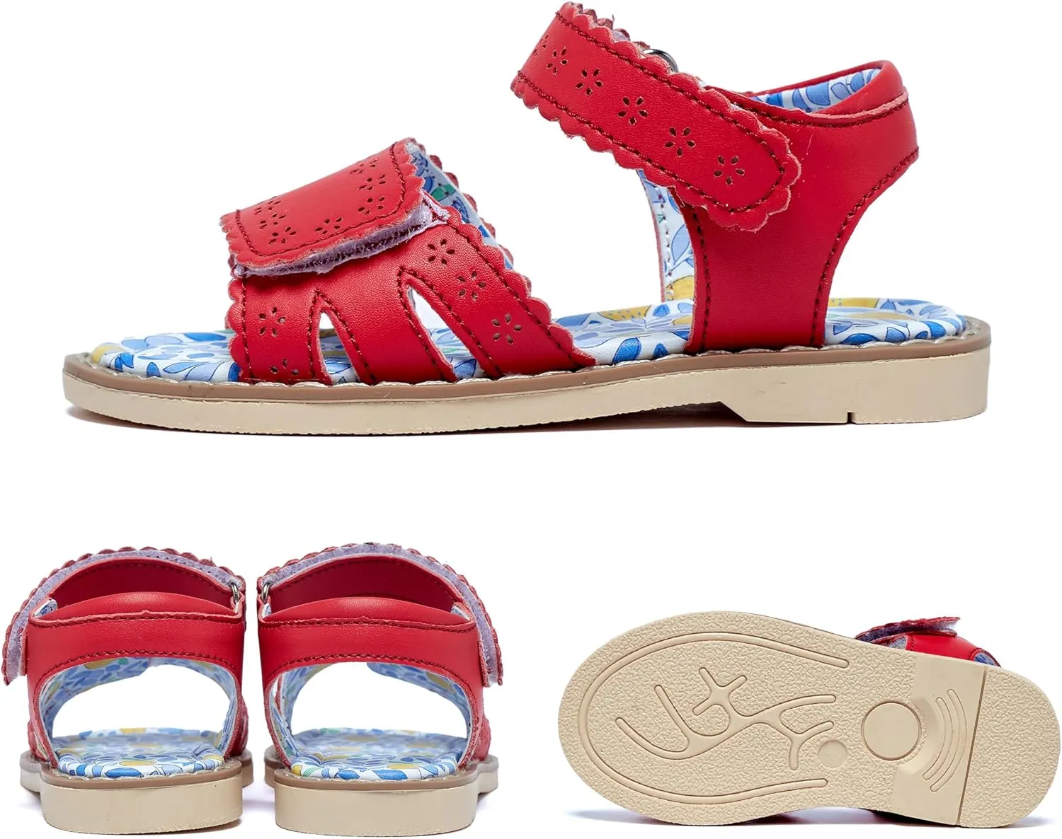 Girls' Sandals With Open Toe Double Buckle Summer Shoes, Genuine Leather Soft Anti Slip Flat Sandals (Girl/Children)
