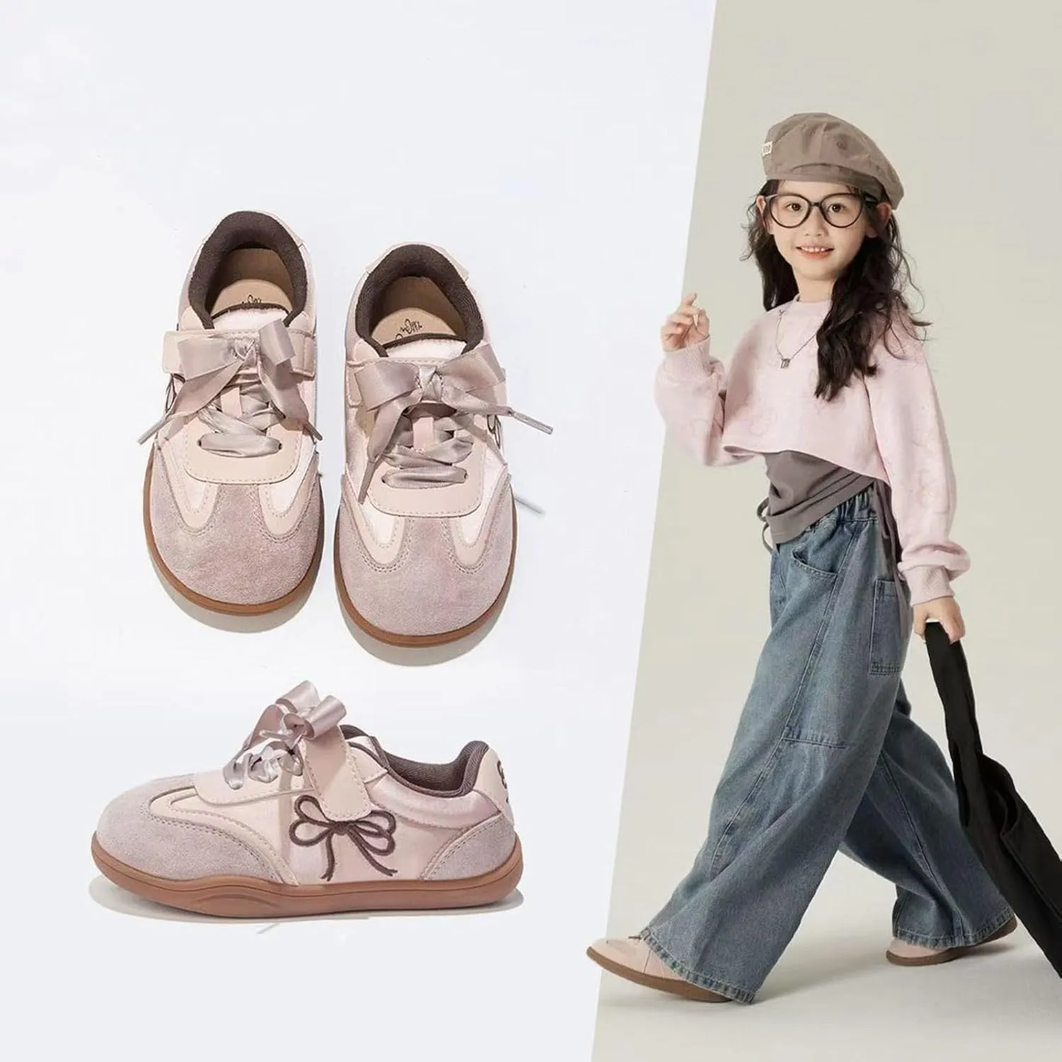 Girls Toddler Casual Sneakers Fashion Bow Walking Shoes Breathable Soft Sole Lightweight Footwear Toddler Girl Sneaker