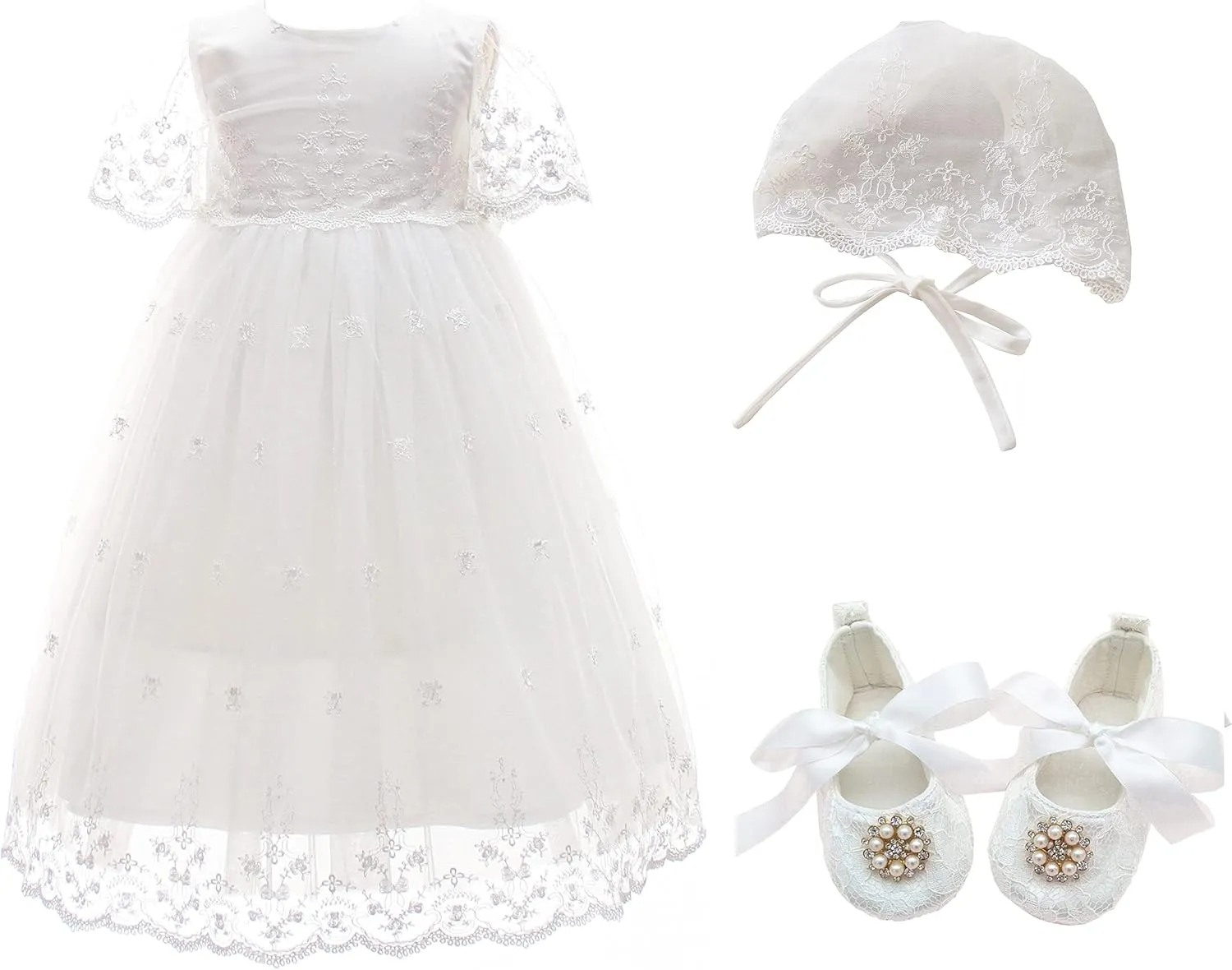 Glamulice Baby Girl Newborn Lace Christening Gown Baptism Dress Infant/Toddler Girls Formal Communion Outfit