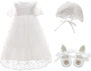 Glamulice Baby Girl Newborn Lace Christening Gown Baptism Dress Infant/Toddler Girls Formal Communion Outfit