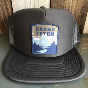 GRAND TETON NATIONAL PARK Trucker Hat - Charcoal Grey (Flat Brim)