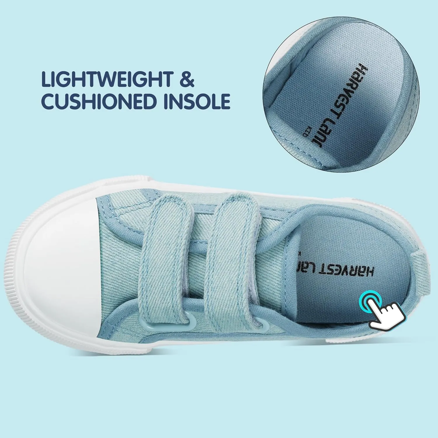 Harvest Land Toddler Kids Canvas Sneakers for Boys and Girls  Casual Walking Shoes with Double Hook-and-Loop Straps, Non-Slip Lightweight Trainers for Baby & Little Kids