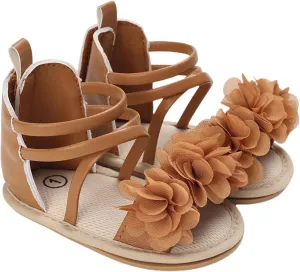 Infant Baby Girls Casual Sandals, Flower Patchwork Bandage Soft Sole Non-Slip Princess Flat Shoes