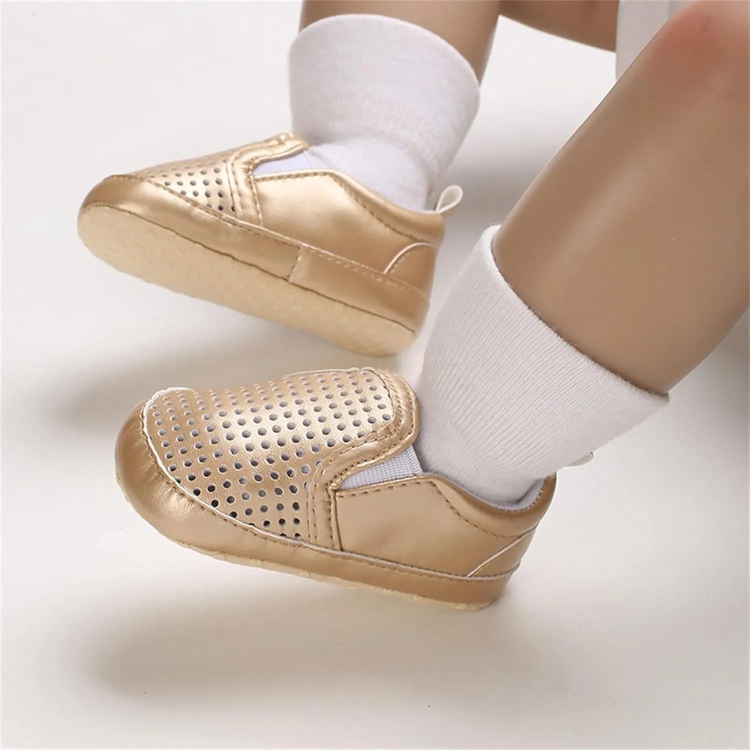 Infant Baby Mesh Hollow Leather First Walking Shoes Soft Sole Slip On Solid Platform Casual Sneakers for Toddler