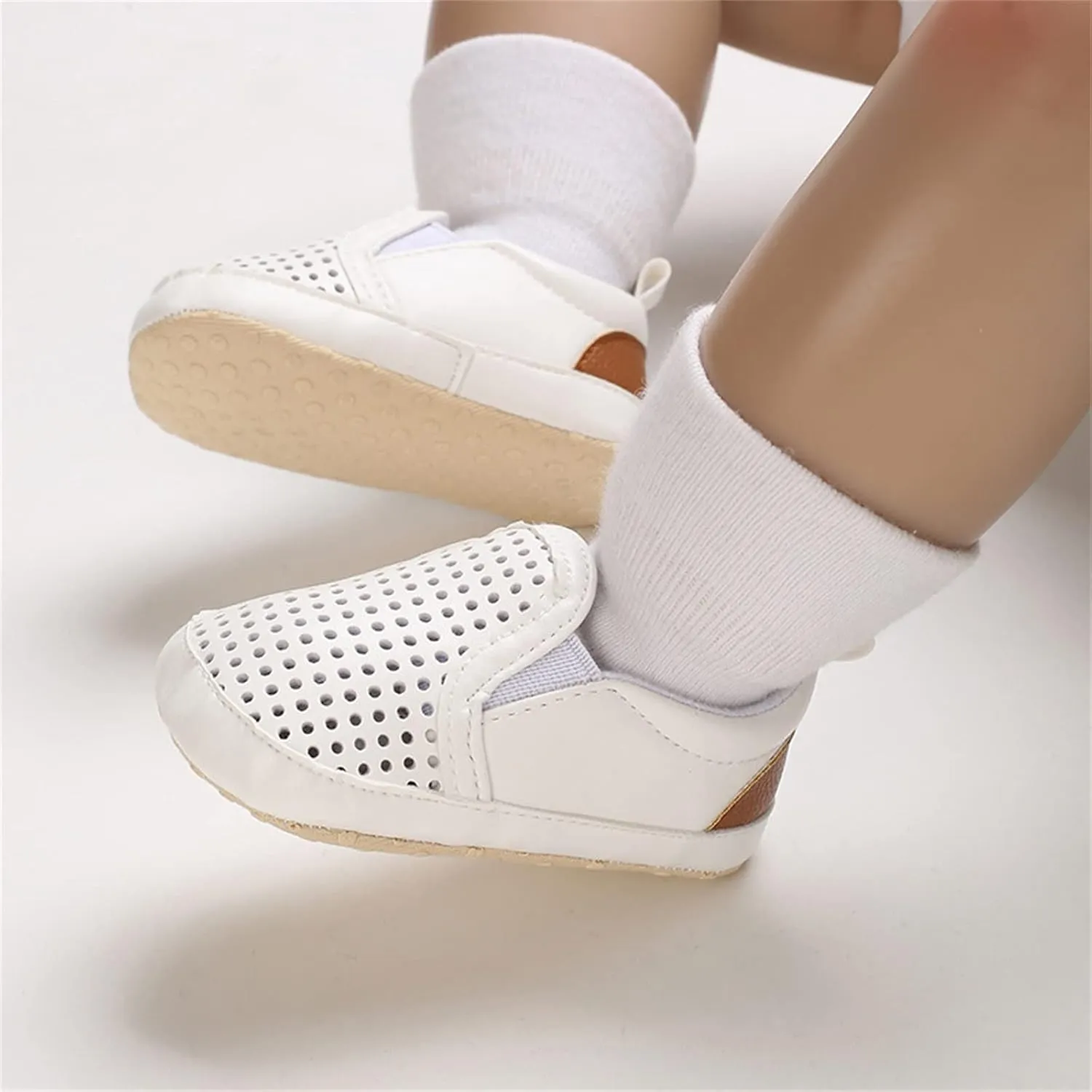 Infant Baby Mesh Hollow Leather First Walking Shoes Toddler Soft Sole Slip On Solid Color Platform Casual Sneakers