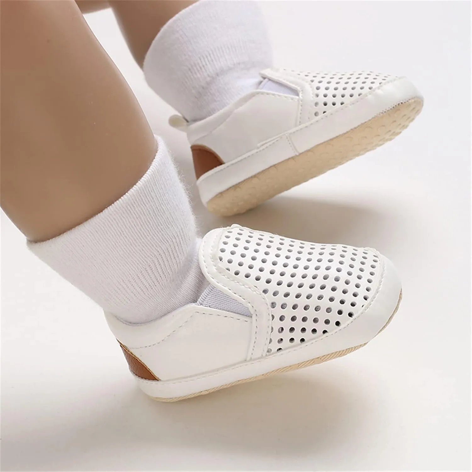 Infant Baby Mesh Hollow Leather First Walking Shoes Toddler Soft Sole Slip On Solid Color Platform Casual Sneakers