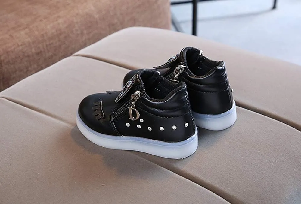 Infant Kids Crystal Bowknot LED Luminous Boots,12M-6T Baby Girls Sport Shoes Anti-Slip Shoes Soft Sole Sneakers