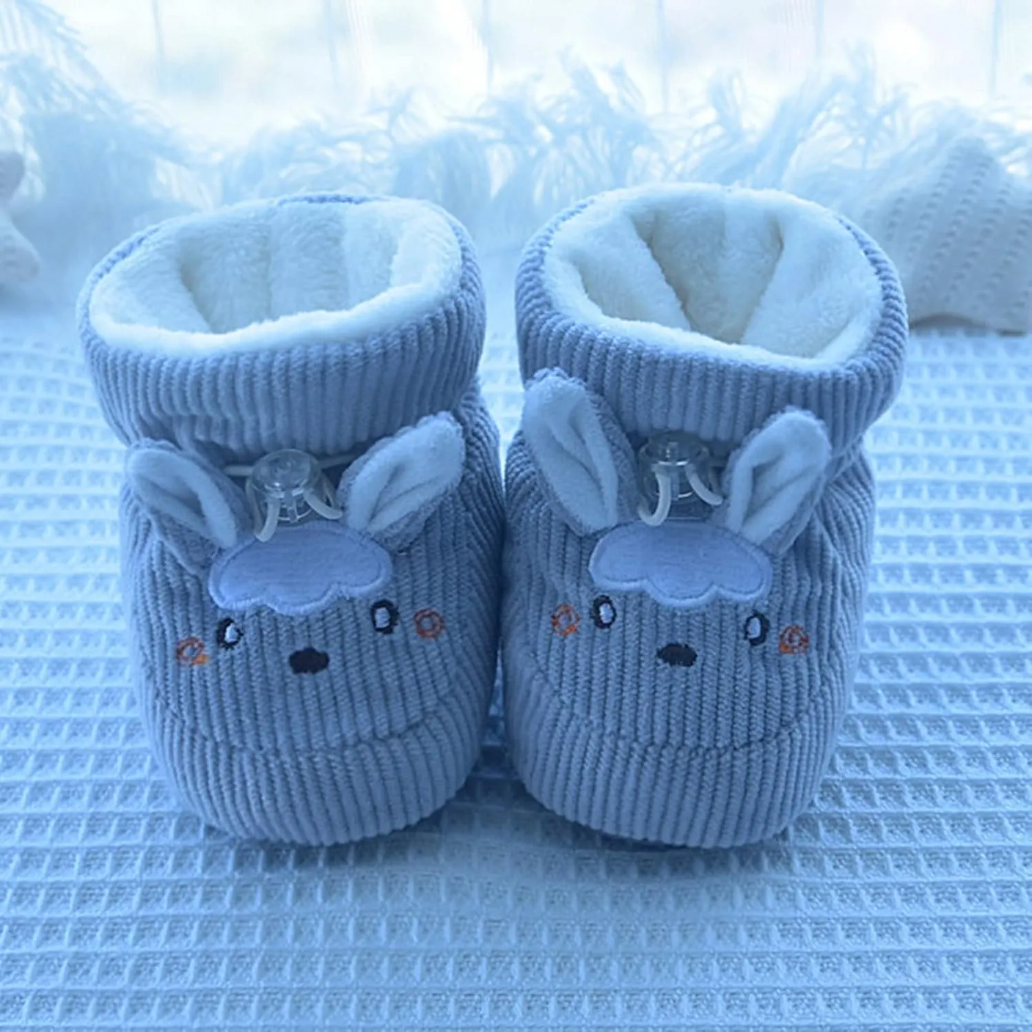 Infant Shoes Baby Boys Girls Slippers Cozy Fleece Booties First Walking Shoes Warm Socks Newborn Crib Shoes (Grey, 6-12 Months)
