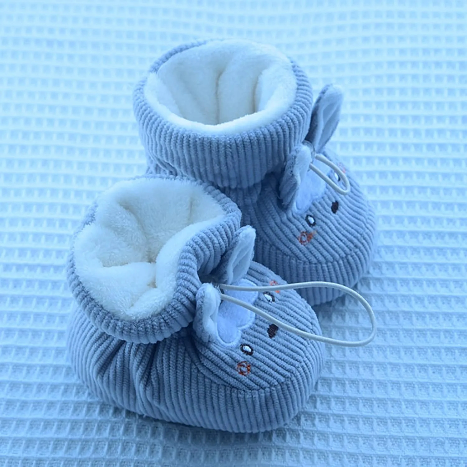 Infant Shoes Baby Boys Girls Slippers Cozy Fleece Booties First Walking Shoes Warm Socks Newborn Crib Shoes (Grey, 6-12 Months)