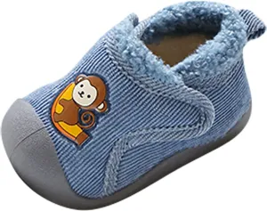 Infant Toddler Plush Walking Shoes Flat Bottom Soft Sole Slip On Cozy Casual Shoes House Slippers for Kid Light Shoes