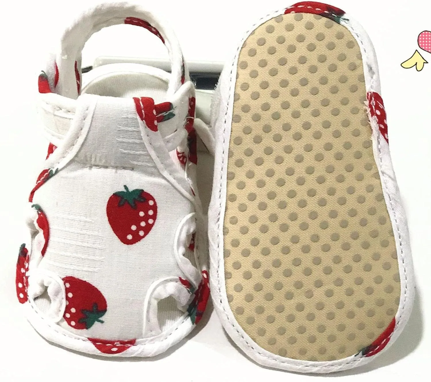 Infant Toddler Shoes Soft Sole Non Slip Toddler Floor Shoes Fruit Strawberry Print Rose Gold Sandals for Girls