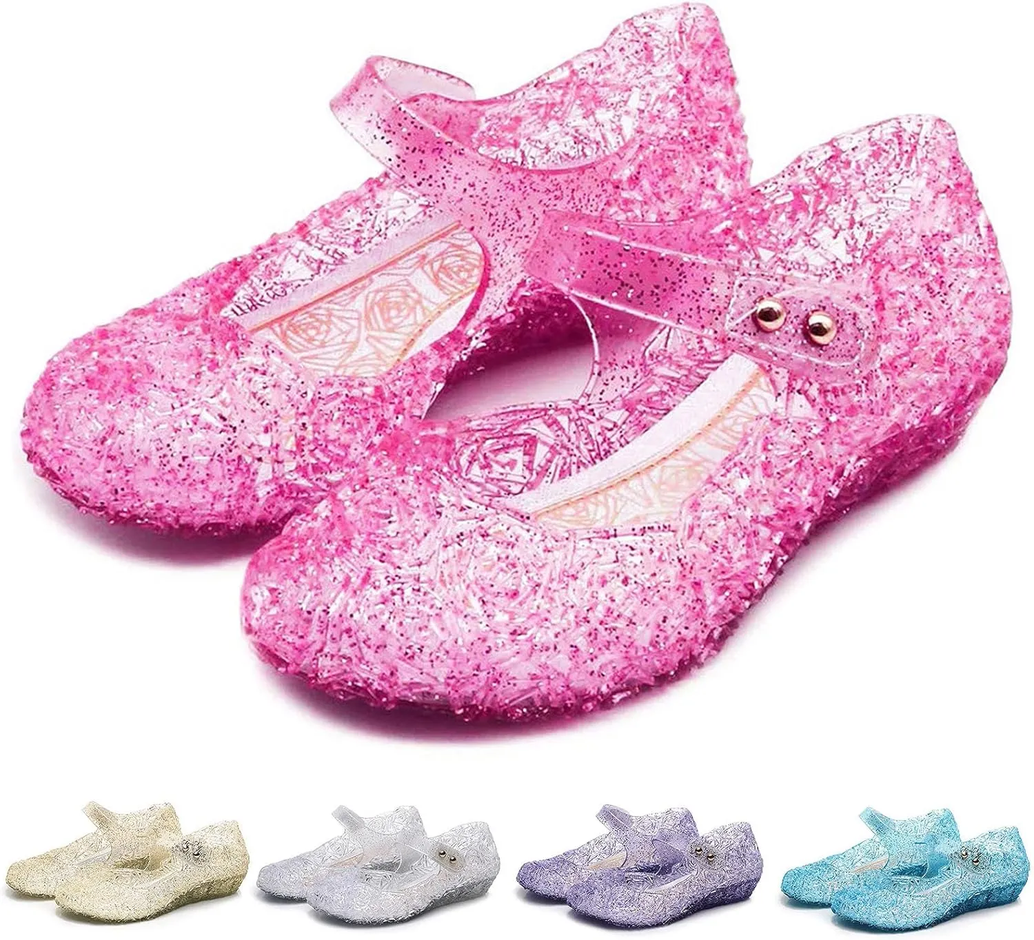 Jelly Sandals for Girls Kids Princess Glitter Mary Jane Shoes Summer Casual Wedding Dance Party Wedge Dress Sandal