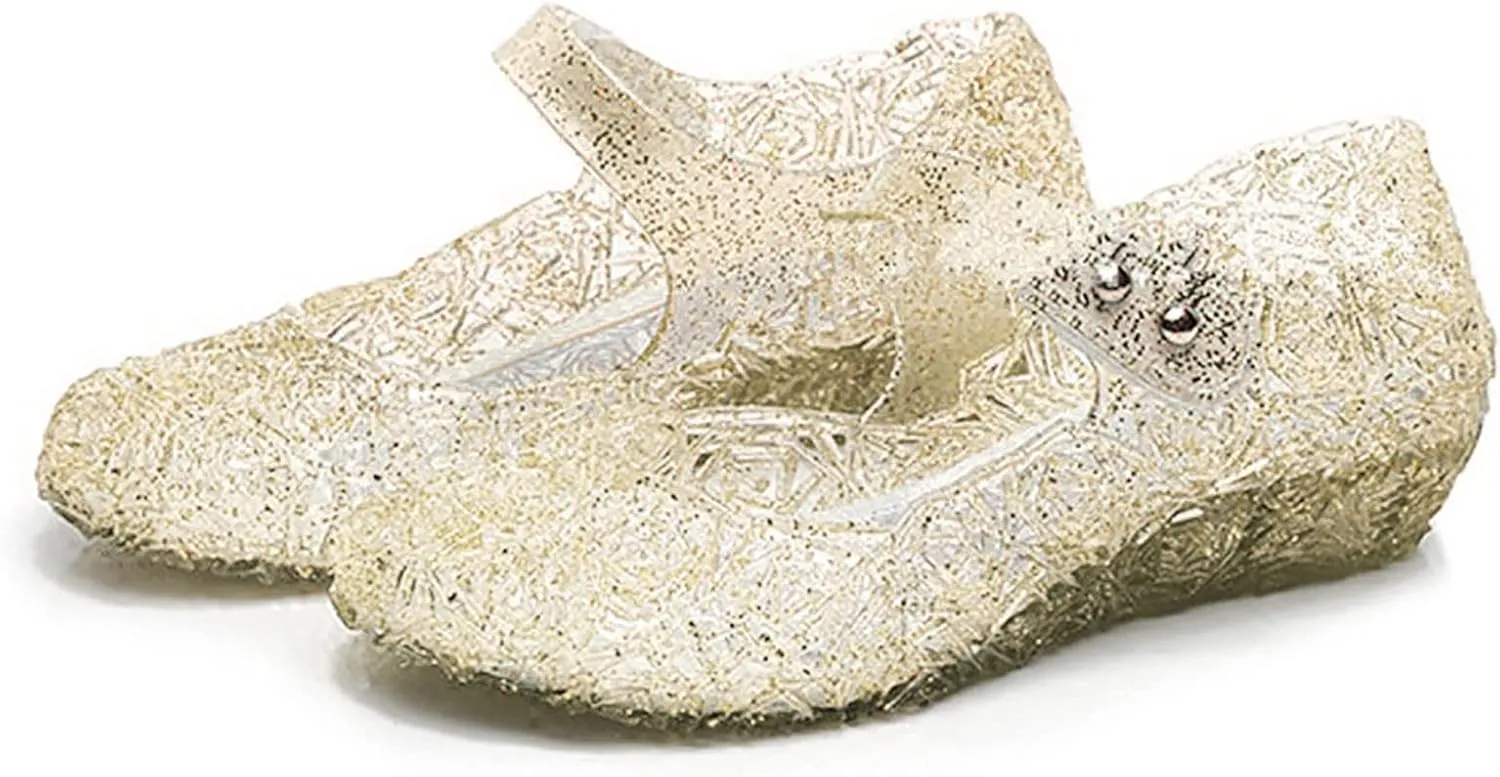 Jelly Sandals for Girls Kids Princess Glitter Mary Jane Shoes Summer Casual Wedding Dance Party Wedge Dress Sandal