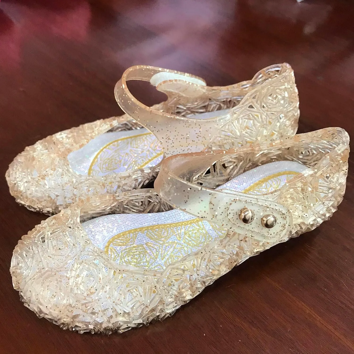 Jelly Sandals for Girls Kids Princess Glitter Mary Jane Shoes Summer Casual Wedding Dance Party Wedge Dress Sandal