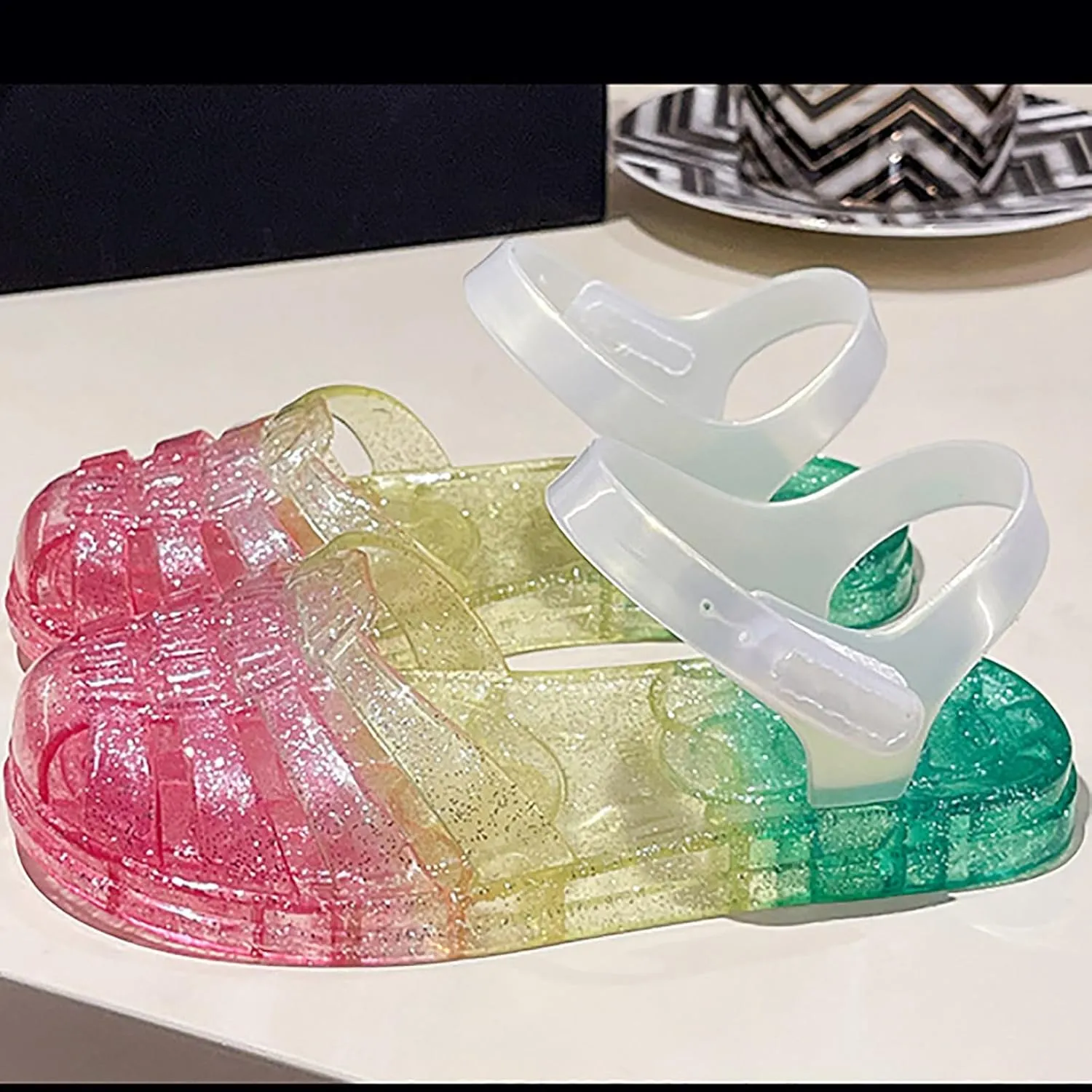 Jelly Sandals for Girls Kids Toddler Princess Dress Up Flat Colorful Mary Jane Shoes Rainbow Summer Casual Sandal