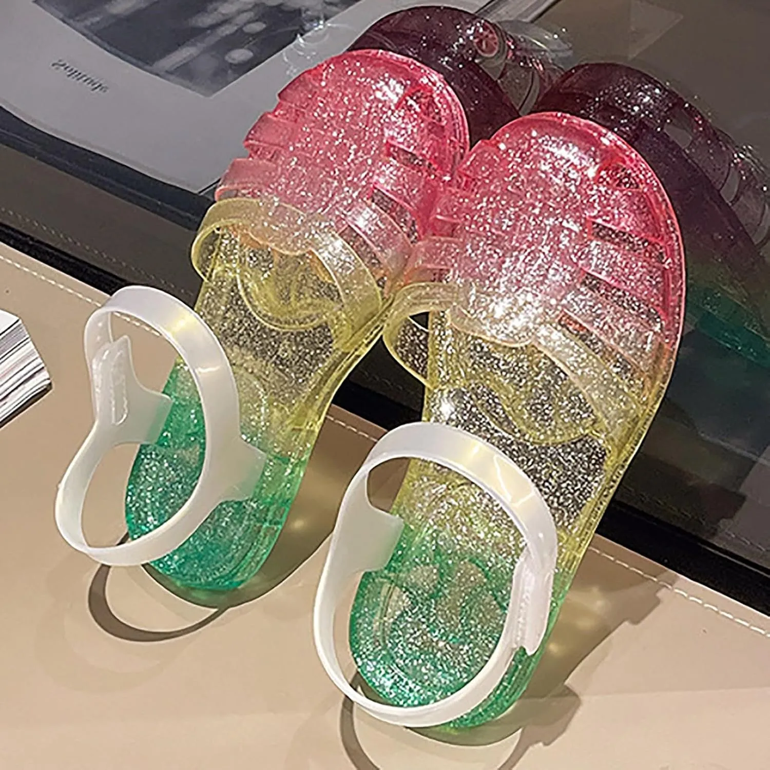 Jelly Sandals for Girls Kids Toddler Princess Dress Up Flat Colorful Mary Jane Shoes Rainbow Summer Casual Sandal