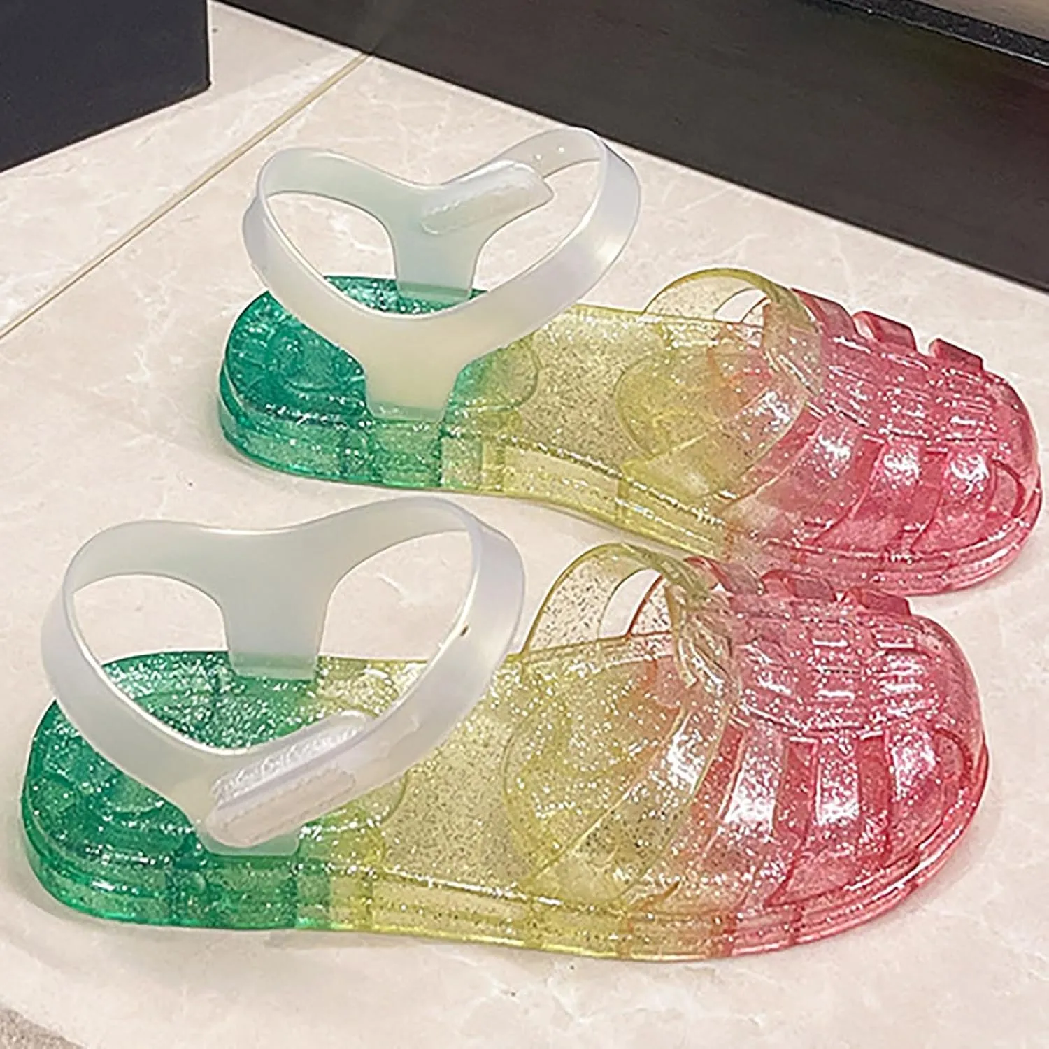 Jelly Sandals for Girls Kids Toddler Princess Dress Up Flat Colorful Mary Jane Shoes Rainbow Summer Casual Sandal