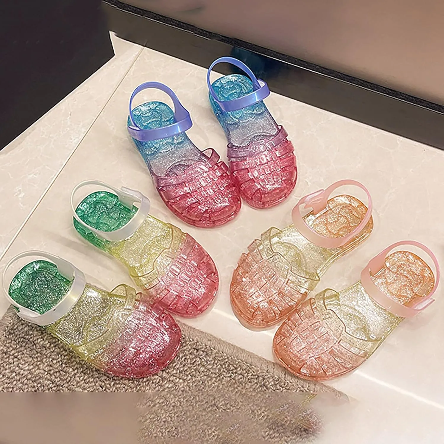 Jelly Sandals for Girls Kids Toddler Princess Dress Up Flat Colorful Mary Jane Shoes Rainbow Summer Casual Sandal