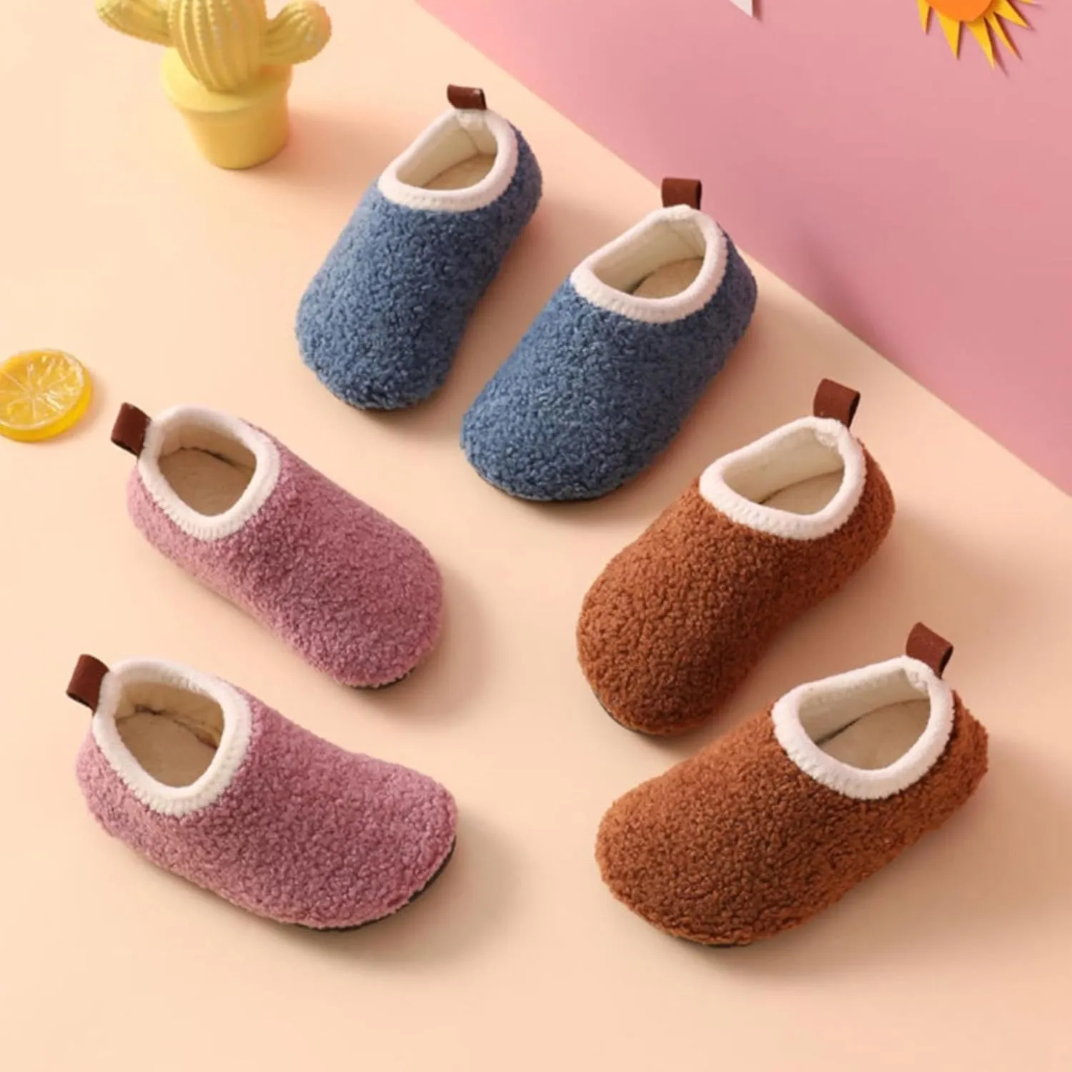 Kids Boys Girls Slippers House Booties Winter Indoor Warm Shoes Non Slip Sole Slippers Soft Plush Furry House Slip