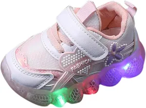 Kids Light Up Shoes Girls Boys Breathable LED Luminous Soft Sole Running Sports Sneaker Lace-Up Casual Kids Slip Sneaker