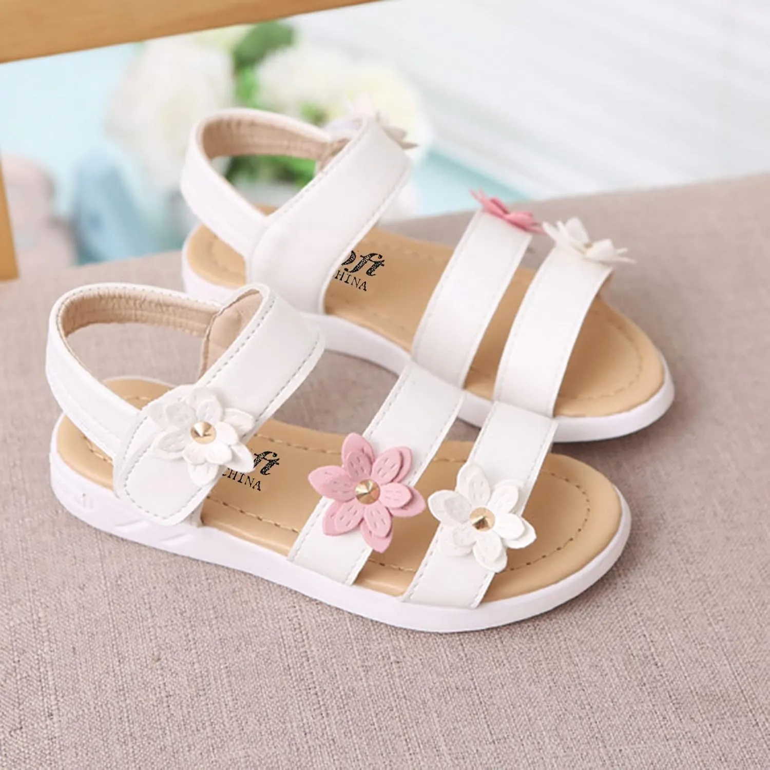 Kids Sandals Girls Toddler Girls Shoes Non-Slip Sandals Kids Rubber Baby Sandals Flower Baby Shoes