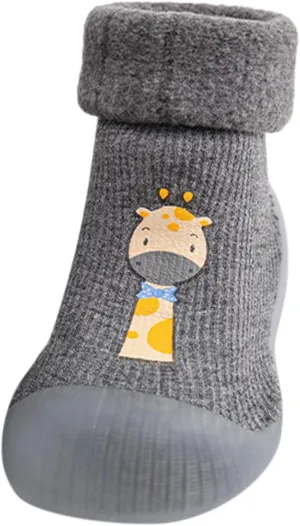 Kids Sole Baby Slipper Boys Stocking Girls Rubber Knit Warm Soft Solid Shoes Toddler Glitter Every Step (Grey, 18-19)