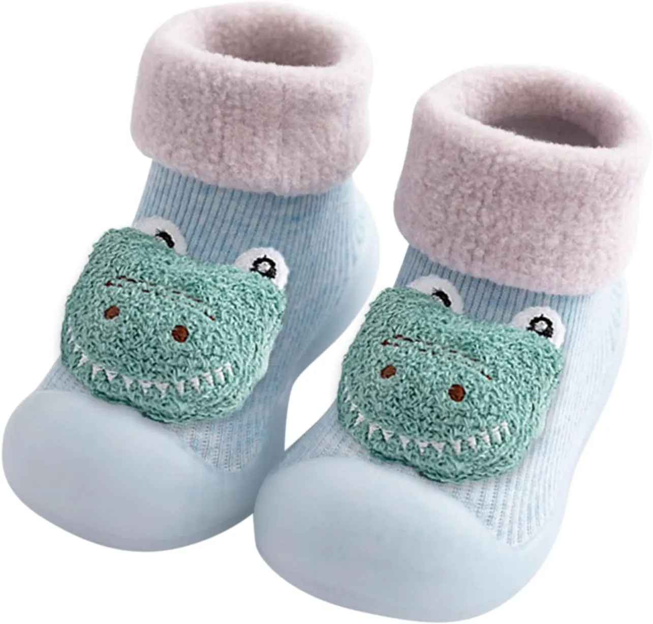 Kids Toddler Baby Boys Girls Patchwork Warm Knit Soft Sole Rubber Shoes Socks Slipper Stocking for 0-4Years (Light blue-02#, 15-18 Months)