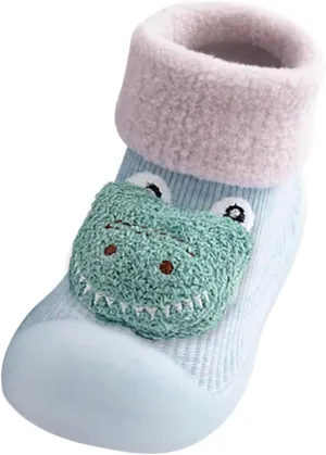 Kids Toddler Baby Boys Girls Patchwork Warm Knit Soft Sole Rubber Shoes Socks Slipper Stocking for 0-4Years (Light blue-02#, 15-18 Months)