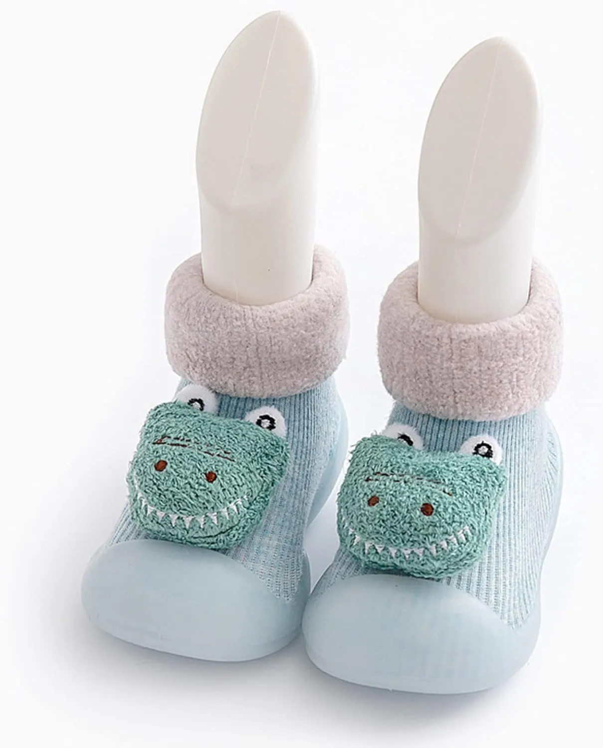 Kids Toddler Baby Boys Girls Patchwork Warm Knit Soft Sole Rubber Shoes Socks Slipper Stocking for 0-4Years (Light blue-02#, 15-18 Months)
