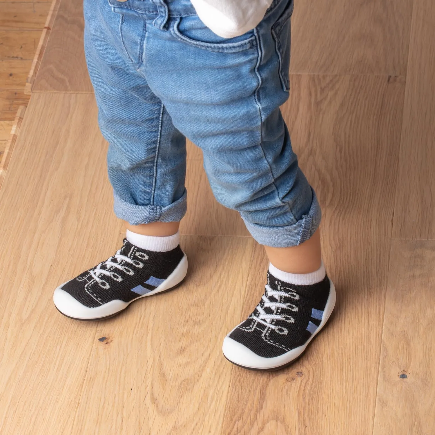 Komuello Baby and Toddler Shoes, Pull Up First Walker, Non Slip Bottom, Soft Cotton, Premium Sock Shoes - Walker