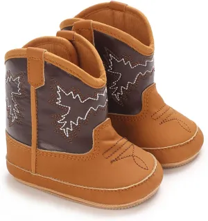 Leather Western Boots Cowboy Bootie Soft Sole Non-Slip Kid Shoes for Baby Infant Toddler Girls Boys Newborn