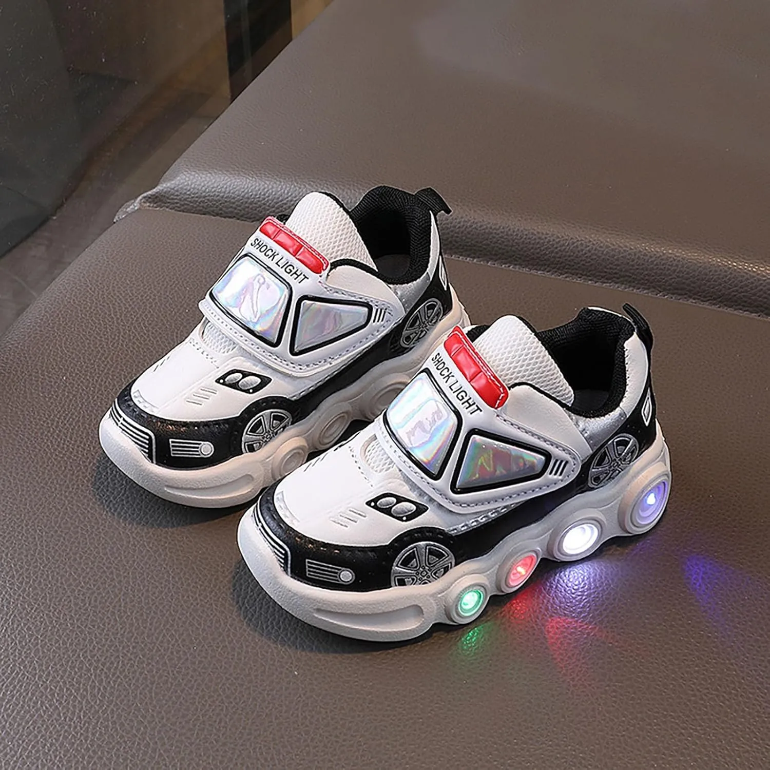 Light Up Toddler Boys Shoes Car Pattern Luminous Sport Sneaker, Little Fashion Cute Soft Sole School Athletic Shoes